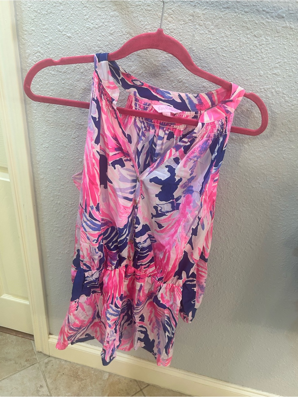 Lilly Pulitzer Pink and Navy Abstract Print Sleeveless Camisole